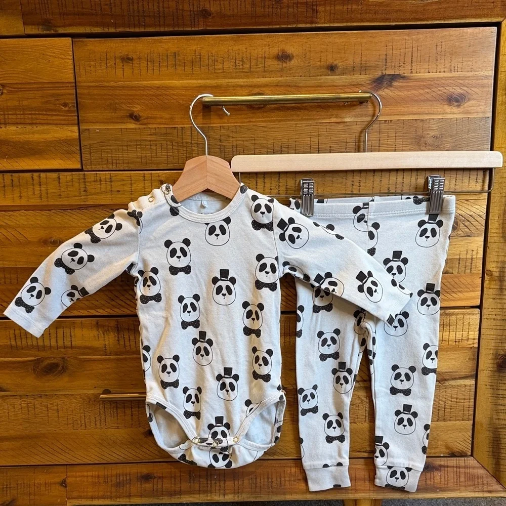 Mini Rodini Baby Panda Print Kids One Piece Set